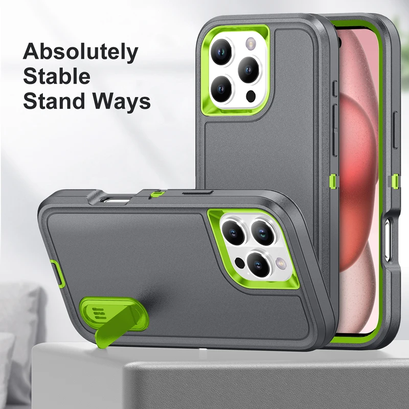 For iPhone 16 Pro Max Case Shockproof Heavy Duty Armor PC Defend Cover With Metal Brackets For iPhone16 Pro