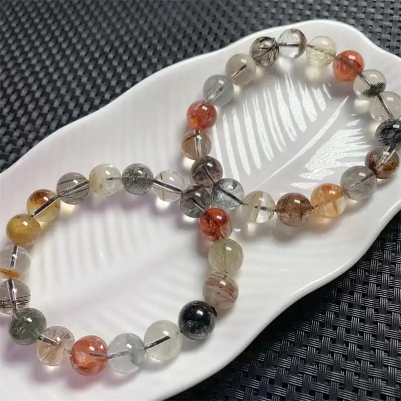 Natural Garden Quartz Rutilated Quartz Bracelet Women Fashion Round Stone Elegant Healing Strand Wristband Gift 1PCS 10/11.8MM