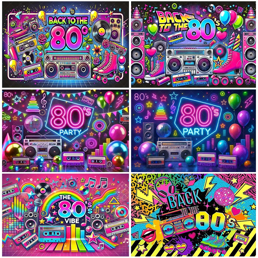 

Retro Back to the 80s Backdrop Music Party Decorations Neon Light Graffiti Tapes Hip Hop Disco Background Photo Studio Supplies