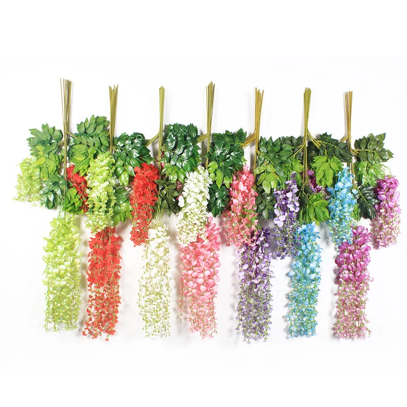 

Artificial flower wedding decoration interior decoration fake wisteria flower ceiling green leaf rattan