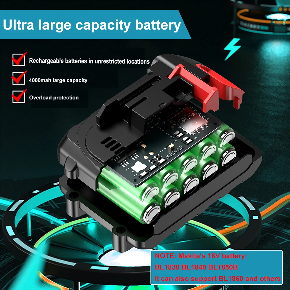 SEESII Battery 21V 4000mah 3C Lithium-Ion with Power display for SEESII Chainsaw 8 6 4 inch with Makita Battery interface