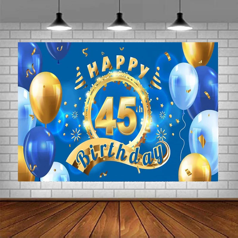 

45th Birthday Party Photography Backdrop Banner Blue Theme Decorations Background Poster For Men Women Supplies