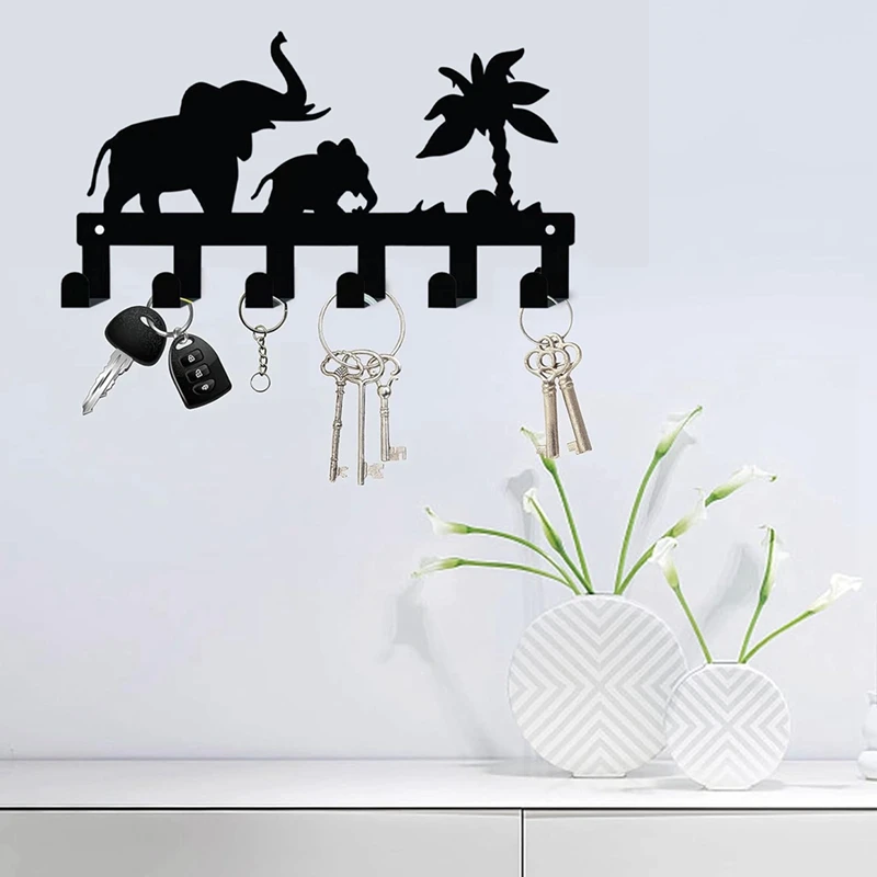 6 Hooks Key Rack For Wall Metal Keys Holder Decorative Wall Mounted Elephant Design Style Key Rack For Wall Key Hanger