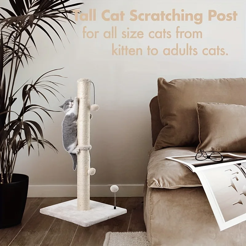 JTPAWS Cat Scratching Post Premium Basic Cat Scratching Indoor Sisal Scratching Post Tree Strap Hanging Ball for Adult Cat