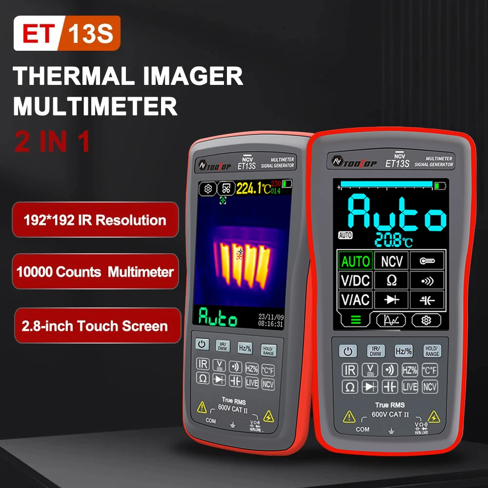 TOOLTOP ET13S ET12S 2 In 1 Thermal Imaging Multimeter 192*192 IR Resolution -20℃ to 550℃ Thermal Imager 10000 Counts Multimeter