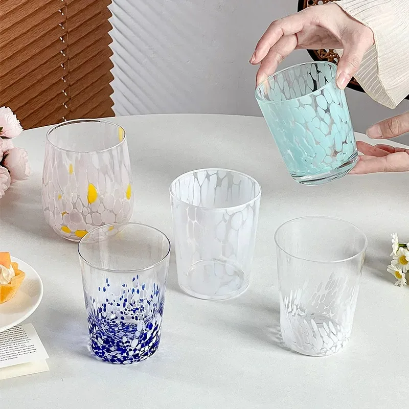 Vintage Splatter Polka Dot Glass Cup, Colorful Water Mug, Coffee Cup, Wine Glass, Juice & Milk Drinking Cup