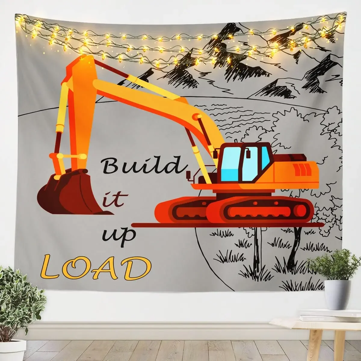 Cartoon Machinery Truck Tapestry Kids Boys Construction Vehicles Wall Blanket for Children Bedroom  Style  Decor