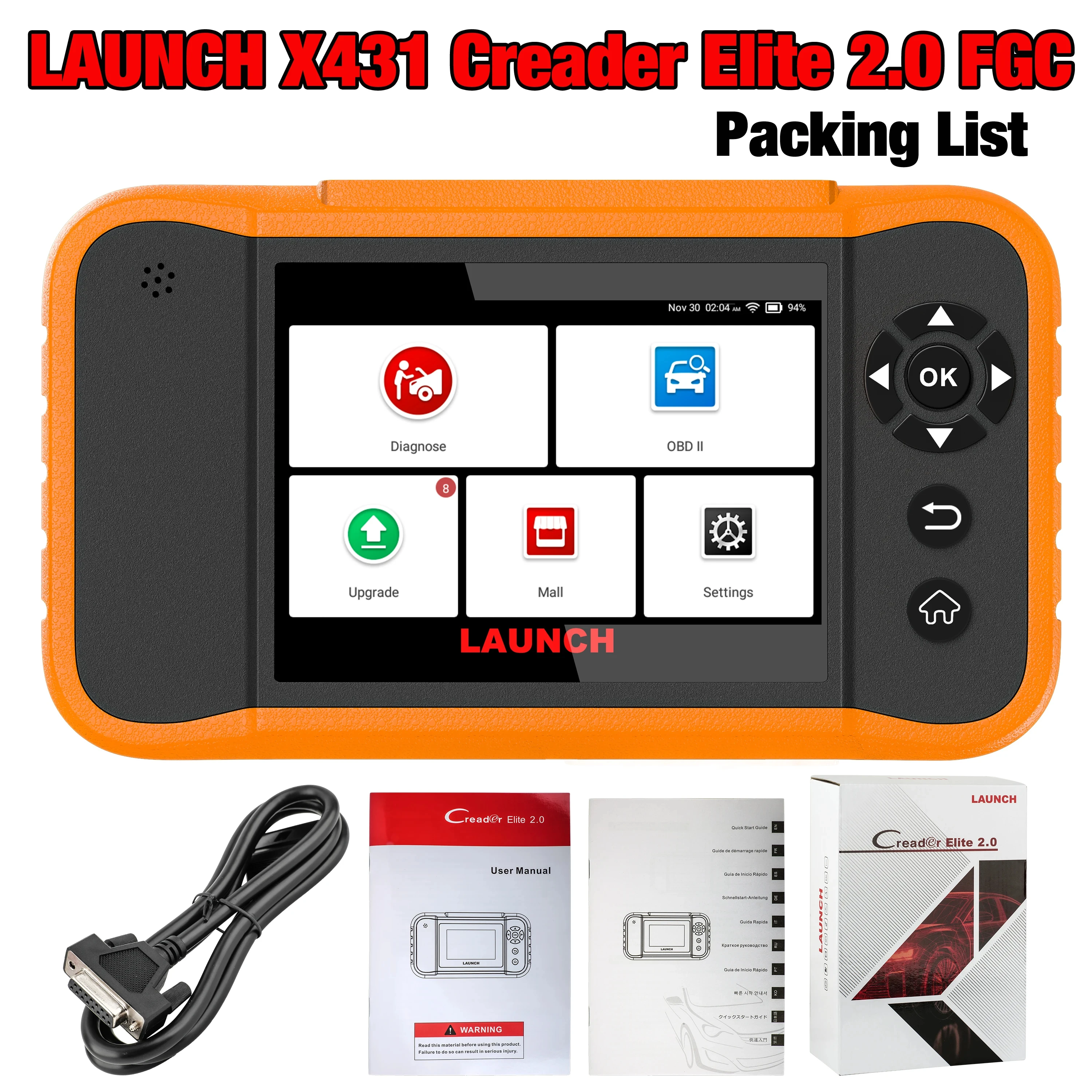 2024 LAUNCH X431 Creader Elite 2.0 FGC Car Diagnostic Tools All System ECU Coding 31+ Service Lifetime Free Update