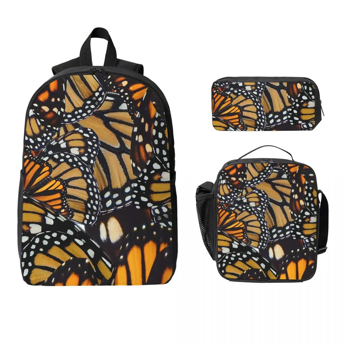 

Butterfly Orange Pattern Backpack Student BookBag School Bag Laptop Shoulder Bags 3ps Insulated Lunch Bag Pencil Case