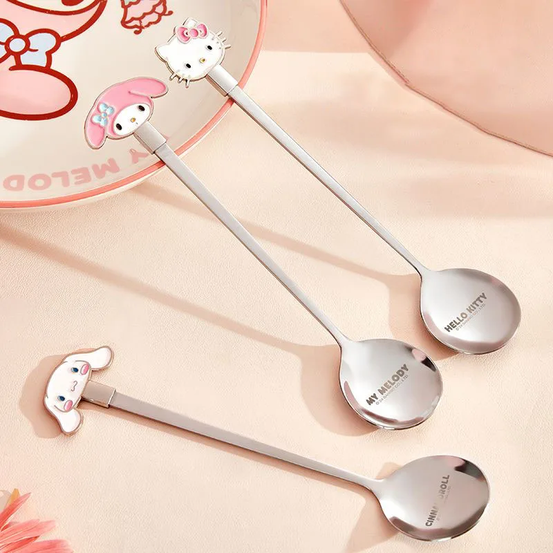 New Kawaii Sanrio Hello Kitty Spoon My Melody Cinnamoroll Children Household Cartoon Cute Fruit Dessert Tableware Stirring Spoon