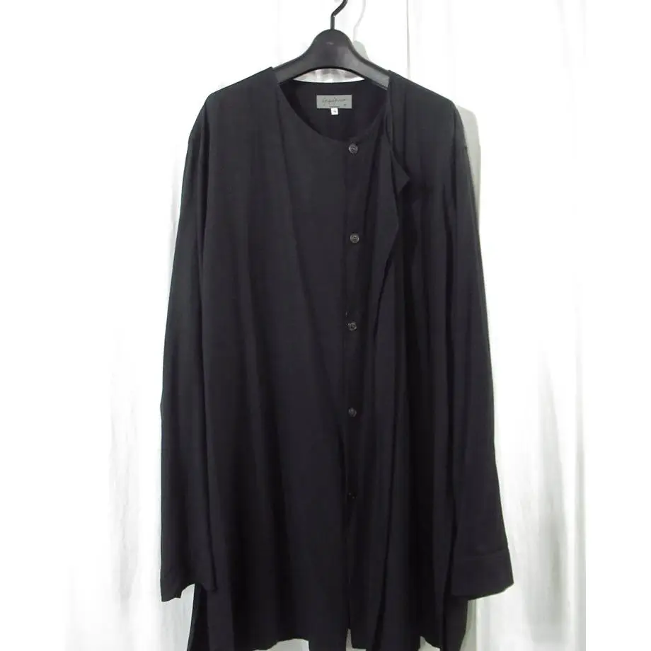 

ТОП-ЯМАМОТО ® Черный кардиган с длинными рукавами в японском стиле, мужская свободная рубашка высокого класса с круглым вырезом