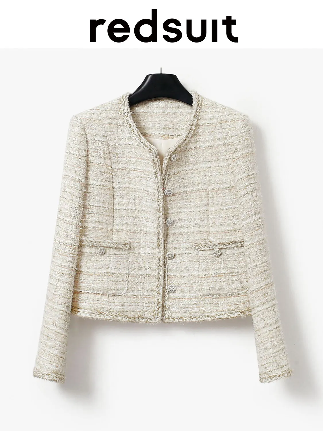 New High standard pearl diamond buckle gilded shiny woven coarse woolen coat exquisite top Custom size