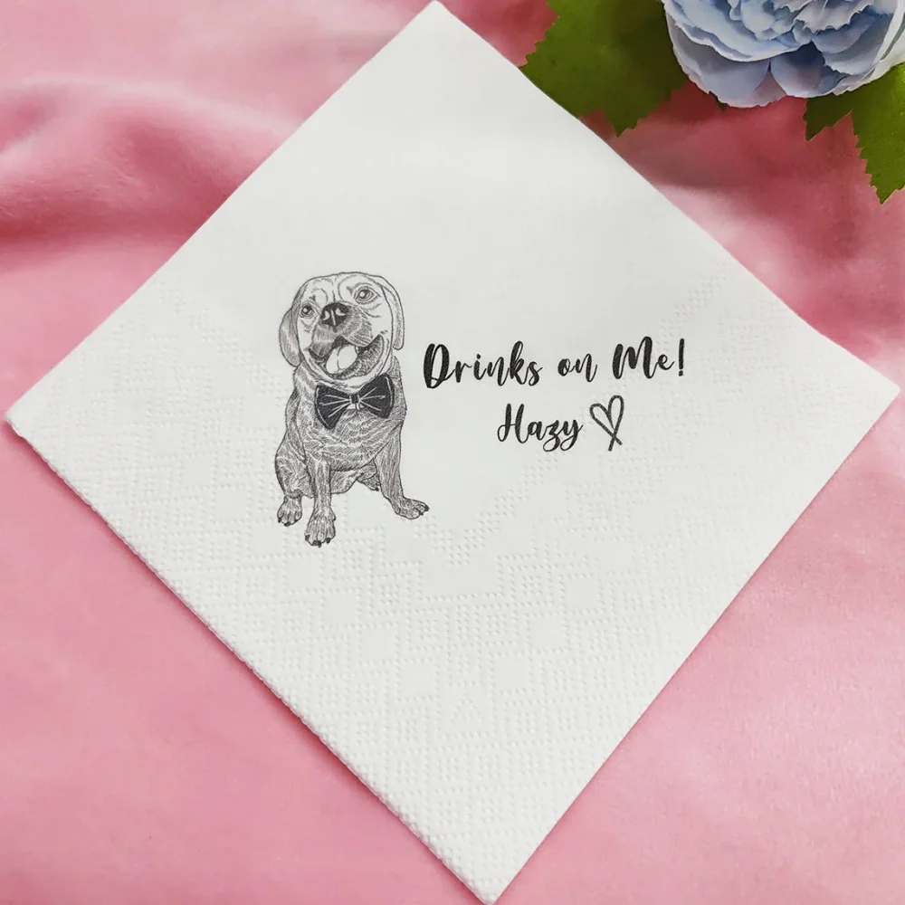 50 pcs Custom Illustrated Dog Wedding Napkins,Pet Cocktail Napkins,Pet Wedding Napkins,Dog Cocktail Napkins,Pet Dog Napkins