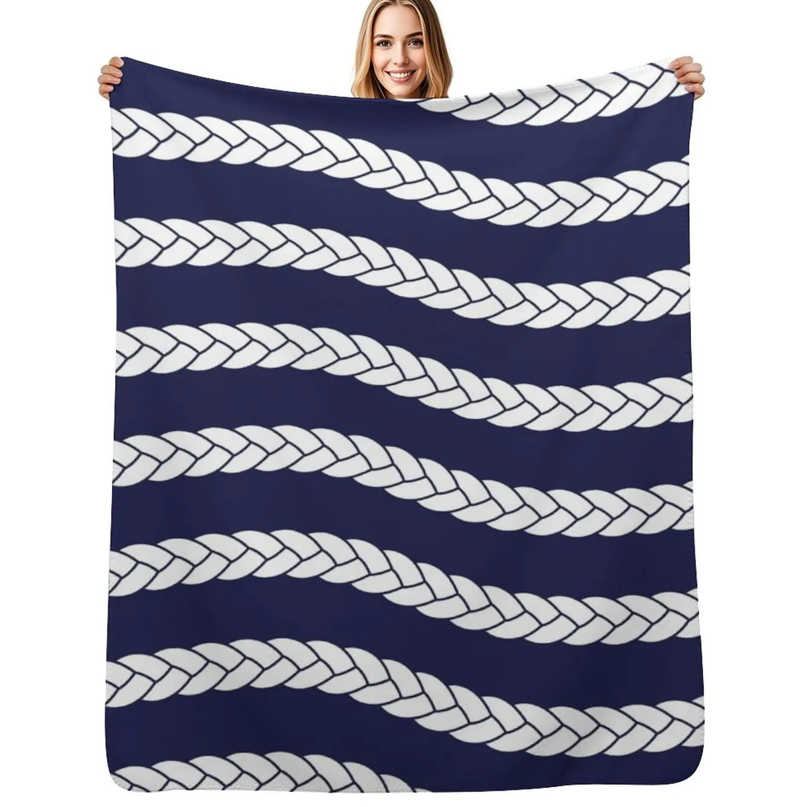 

Nautical Braid in Navy and White Throw Blanket Thermals For Travel Shaggy wednesday Bed Fashionable Blankets