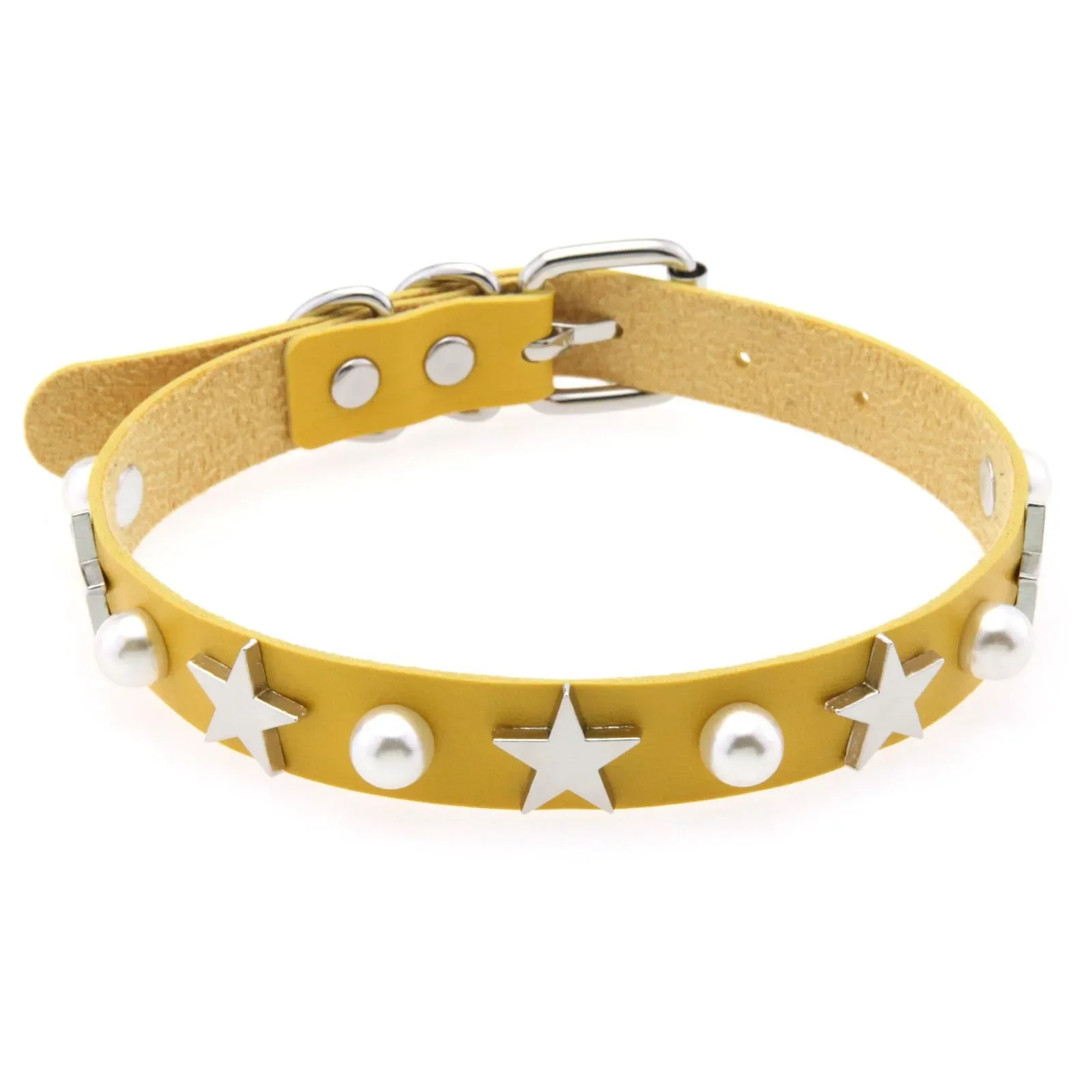 Punk Harajuku Personality Sexy Creativity Five-pointed star rivets Imitation pearl Multicolored Leather Alloy Clavicle chain