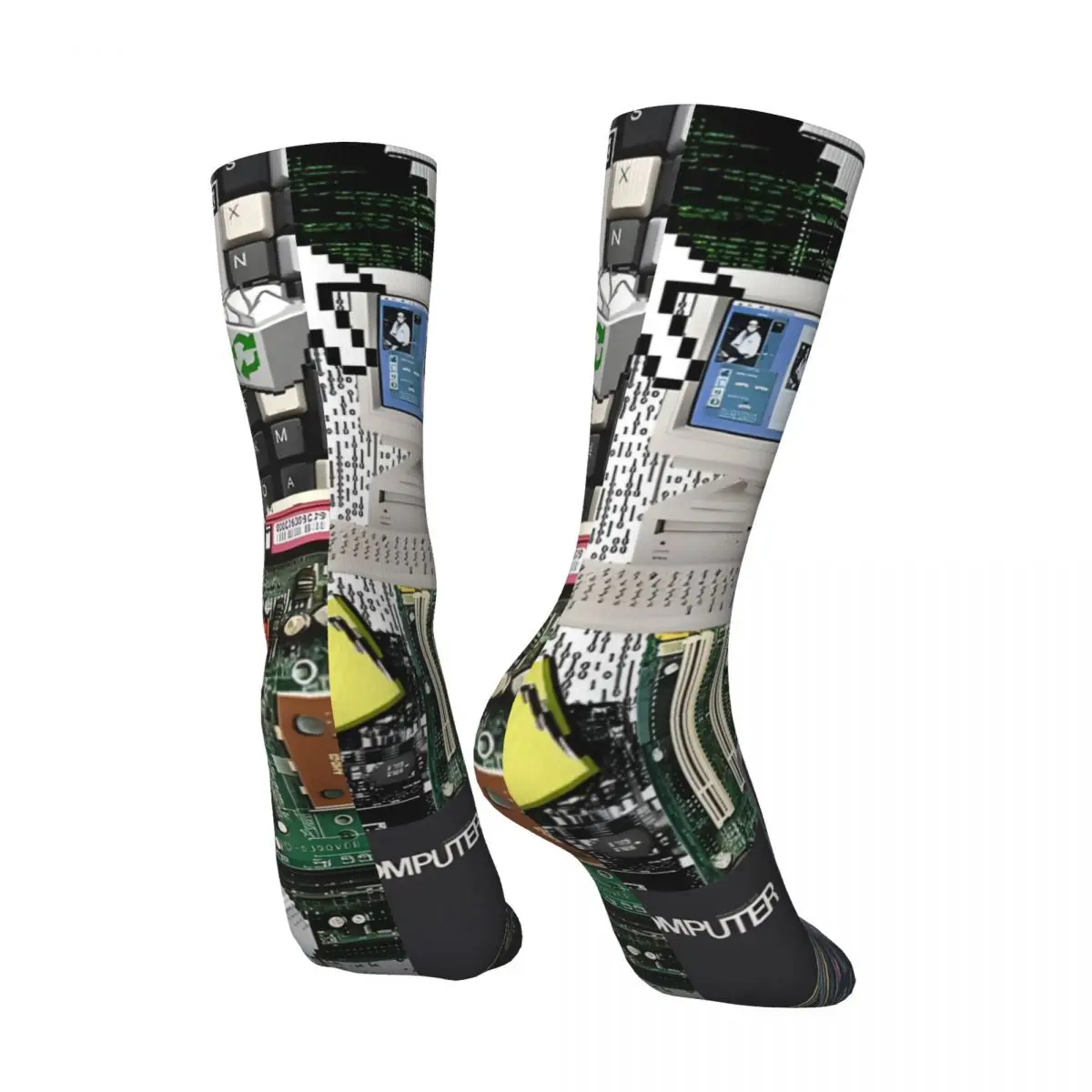 Vintage Technology Collage Men's compression Socks Unisex Harajuku Pattern Printed Novelty Crew Sock