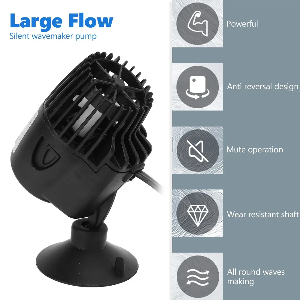360° Adjustable Aquarium Wavemaker Pump Ultra Quiet Suction Cup Fish Tank Circulation Pump Submersible Black