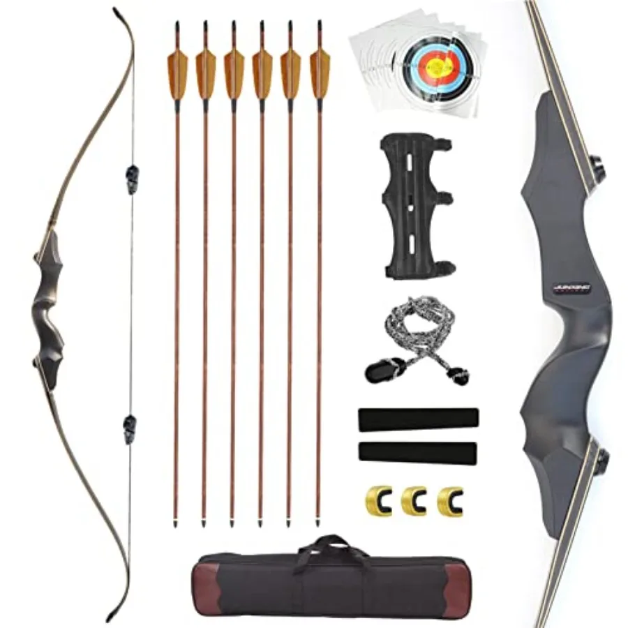 

Лук для стрельбы из лука Archery 60 Takedown Recurve с металлической рукояткой, для взрослых, для правой руки, 35-55 фунтов, с 12 карбоновыми стрелами для охоты