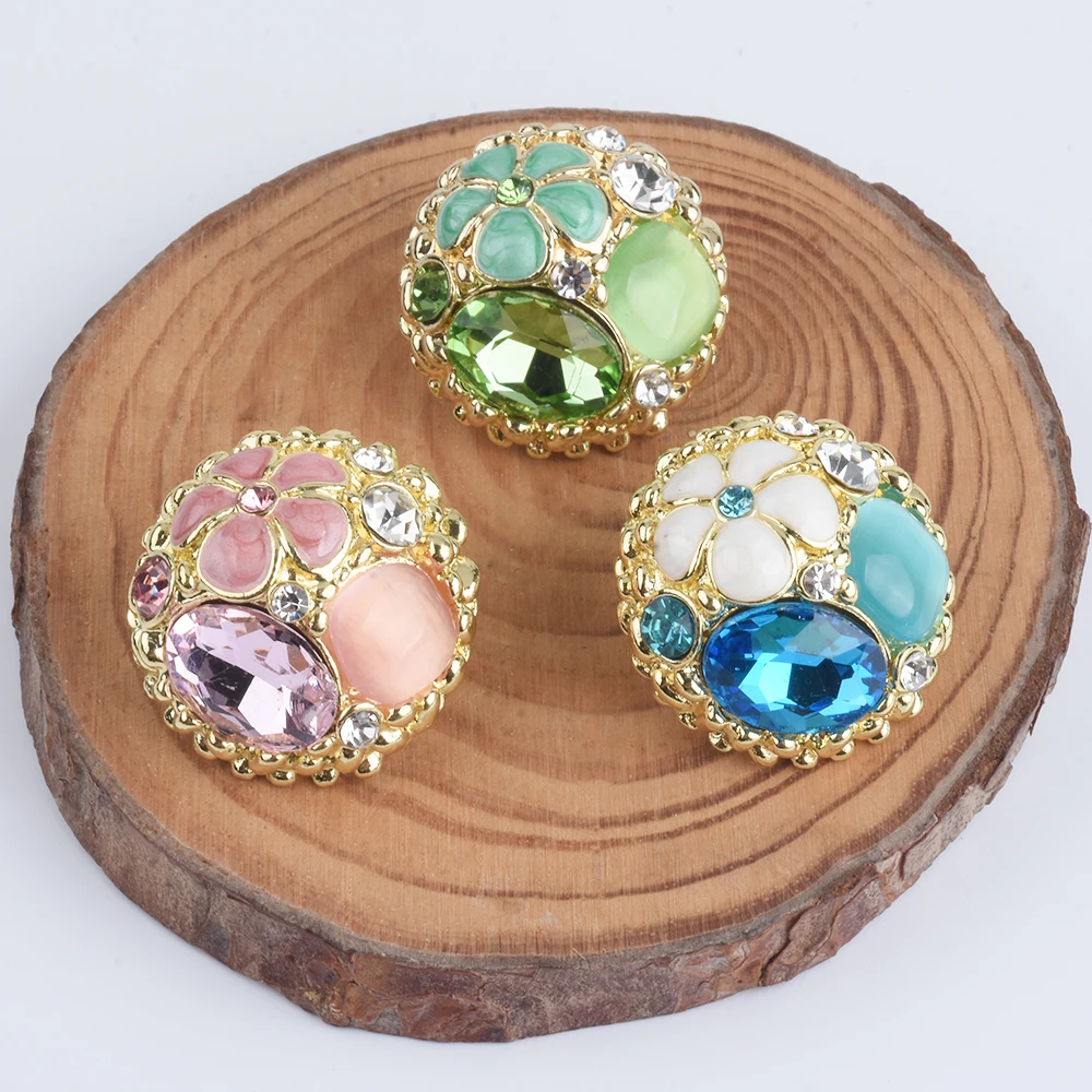 Shiny Vintage Round Floral Enamel Earrings For Women Gold Plated Blue Rhinestone Crystal Elegant Statement Earrings Lady Jewelry