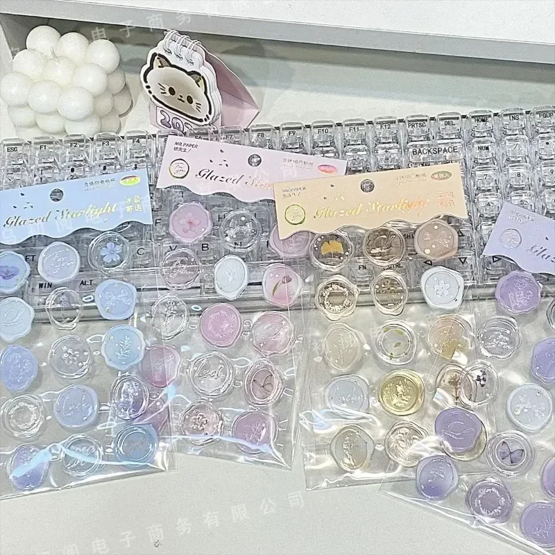 15pcs/set Lovely Retro Wax Stamp Sticker Creative Cute Envelope Seal Sticker for Student Kawaii DIY Decorative Scrapbook Sticker