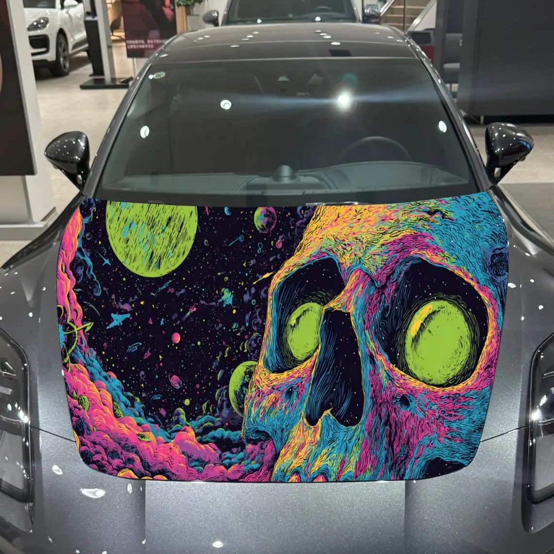 

Красочная наклейка с черепом и розовой синей рекой, водонепроницаемая и самоклеящаяся наклейка на капот автомобиля, виниловые обертки для автомобиля, Cool Car E