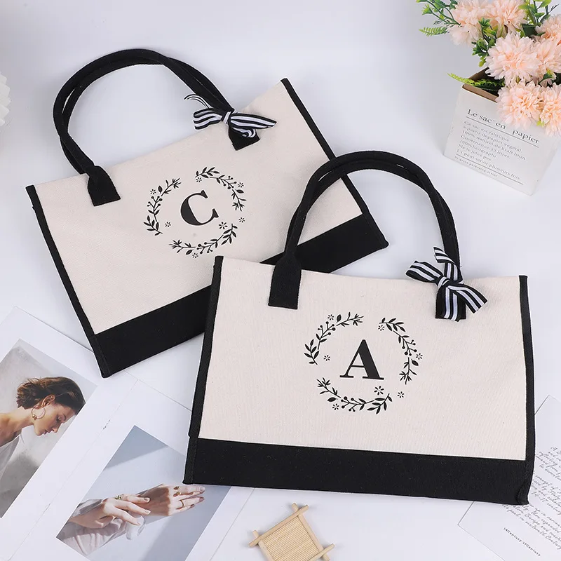 Canvas Tote Bag Letter Birthday Wedding Gift Personalized Boutique Business Logo Fashion Big Capacity Shopping Bag Bolsos 2025