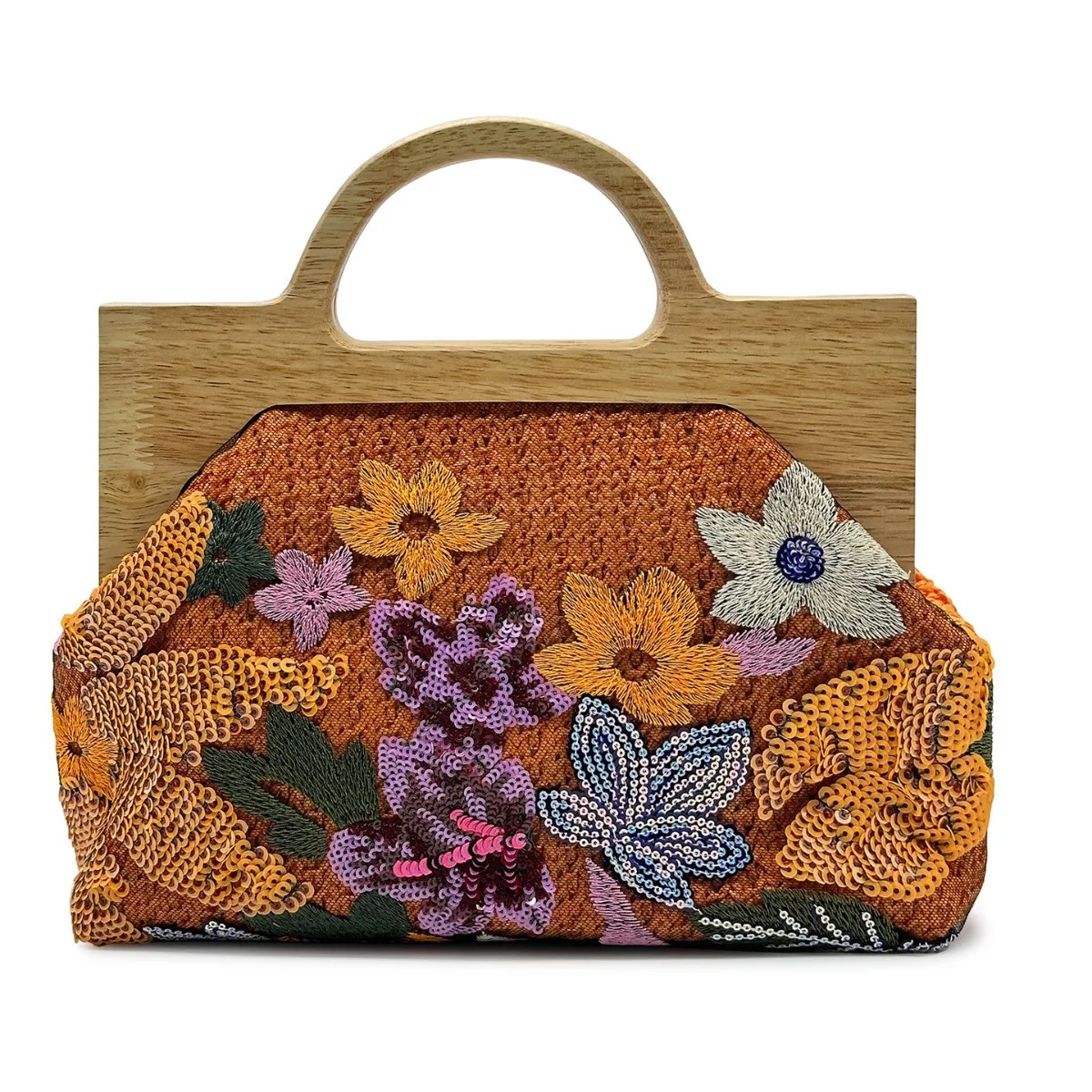 

Fashion Appliques Wooden Clip Bags for Women Handbags Flower Embroidery Straw Bag Sequined Woven Beach Bag Luxury Shoulder Bags