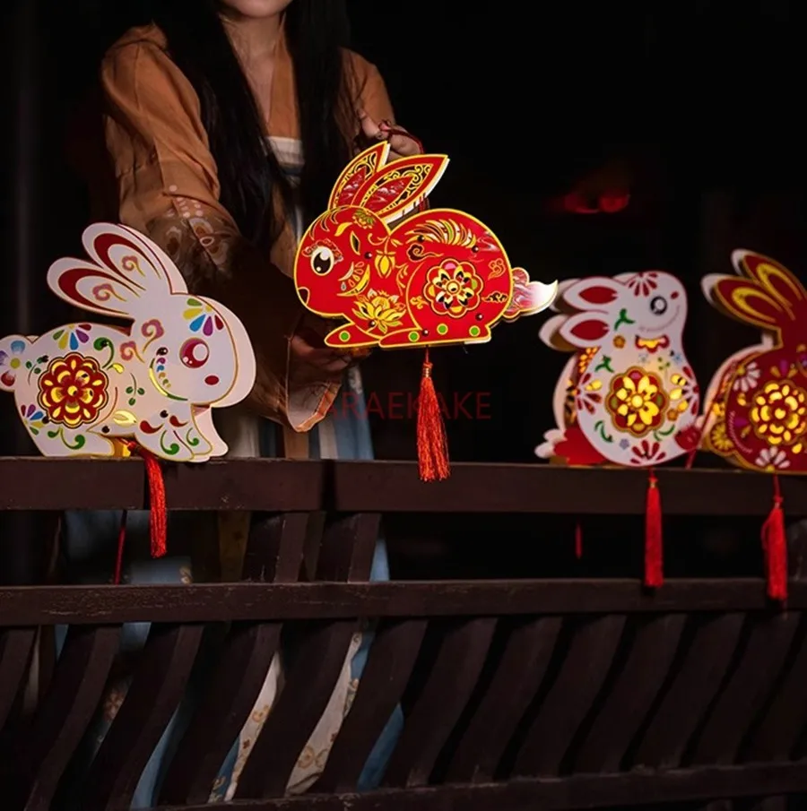 1pcs Chinese Style Traditional Decorative Lantern Rabbit Ornaments Mid-Autumn Festival Chinese New Year Holiday Decor