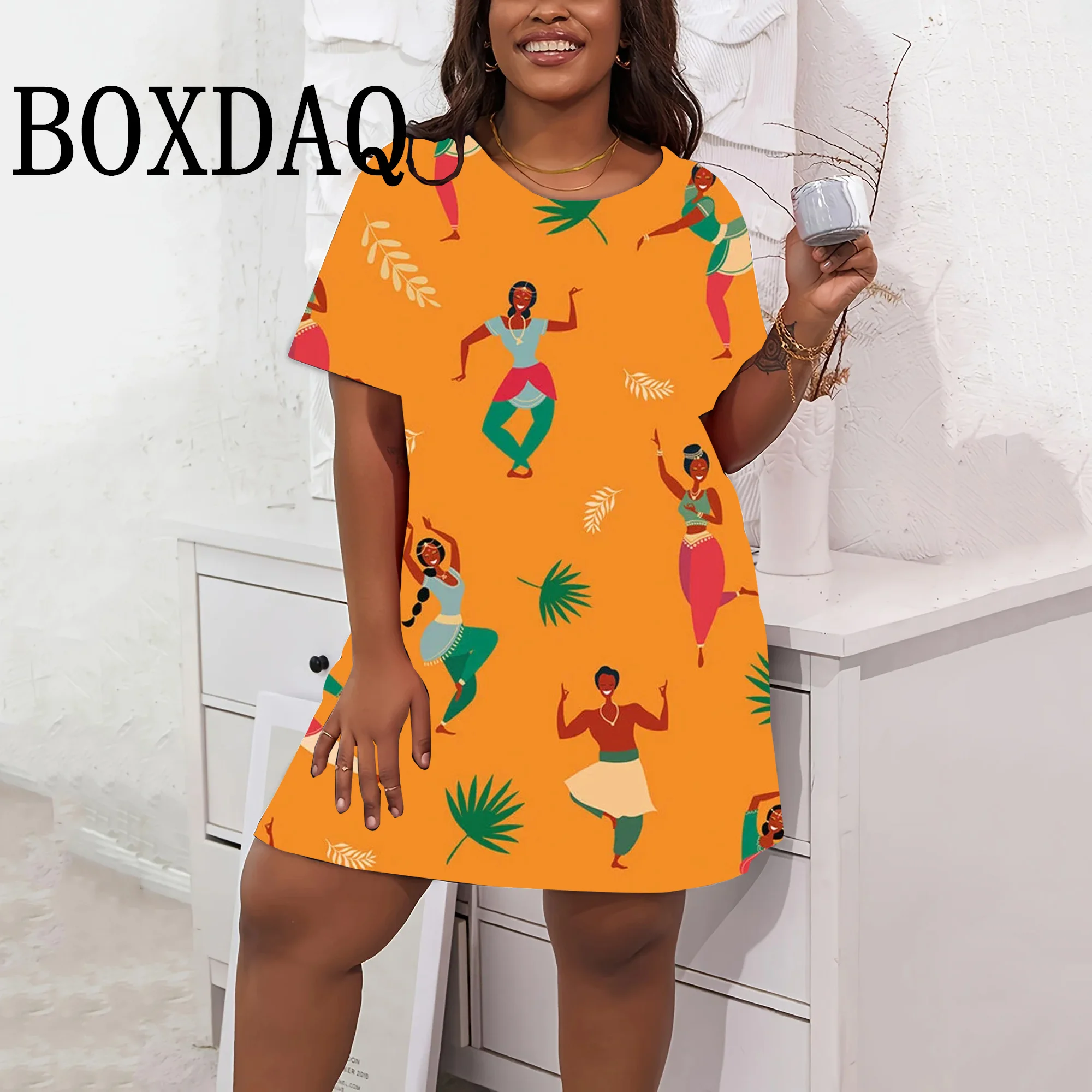 3D Cowgirl Pattern Print Vintage Women Dress Summer Fashion Hip Hop Short Sleeve Loose Plus Size Dresses Casual Street Clothing