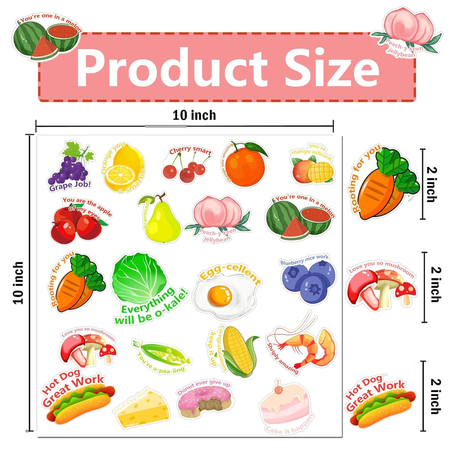 2inch Fruits and Food Thick Gel Clings Window Decals Removable and Reusable Cute Fruits Thick Gel Clings 21pcs