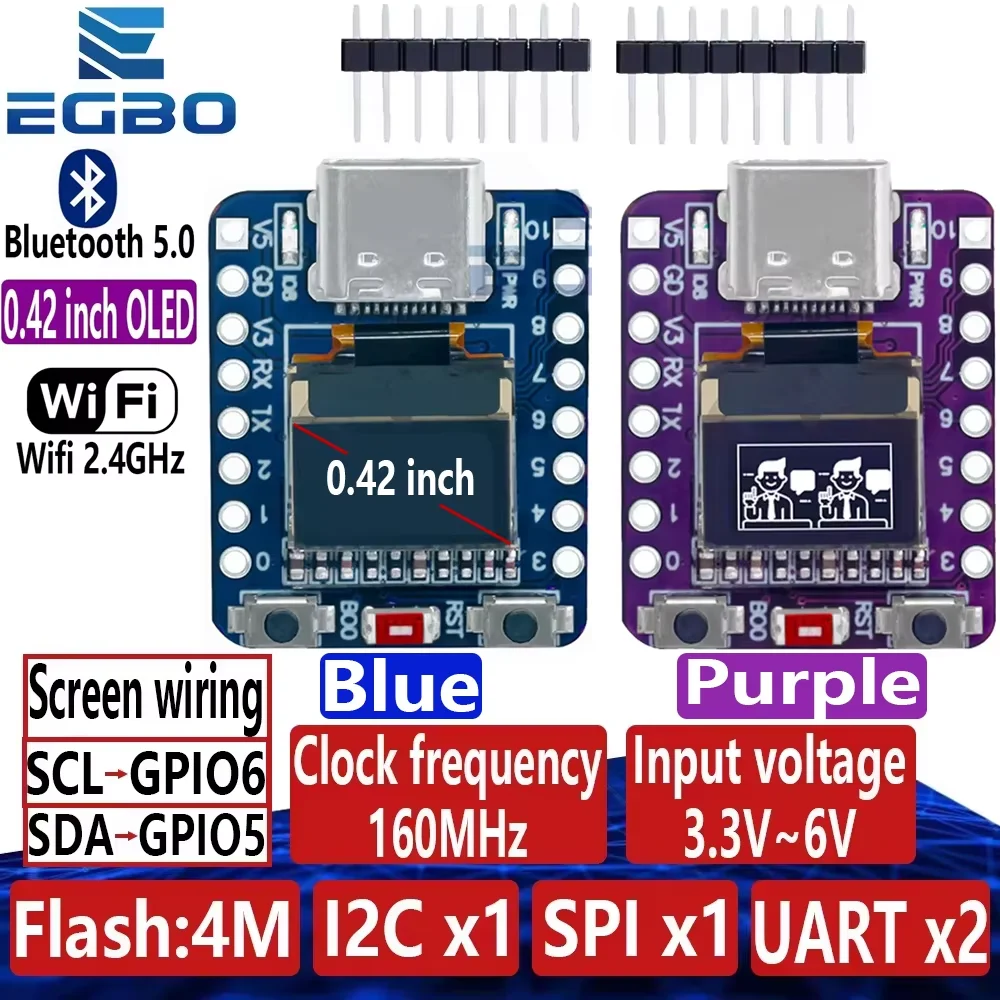 Mini ESP32-C3 Development Board 2.4G WiFi 4BT Module 0.42 Inch OLED Display 4MB Flash Ceramic Antenna USB Type-C for IoT Project