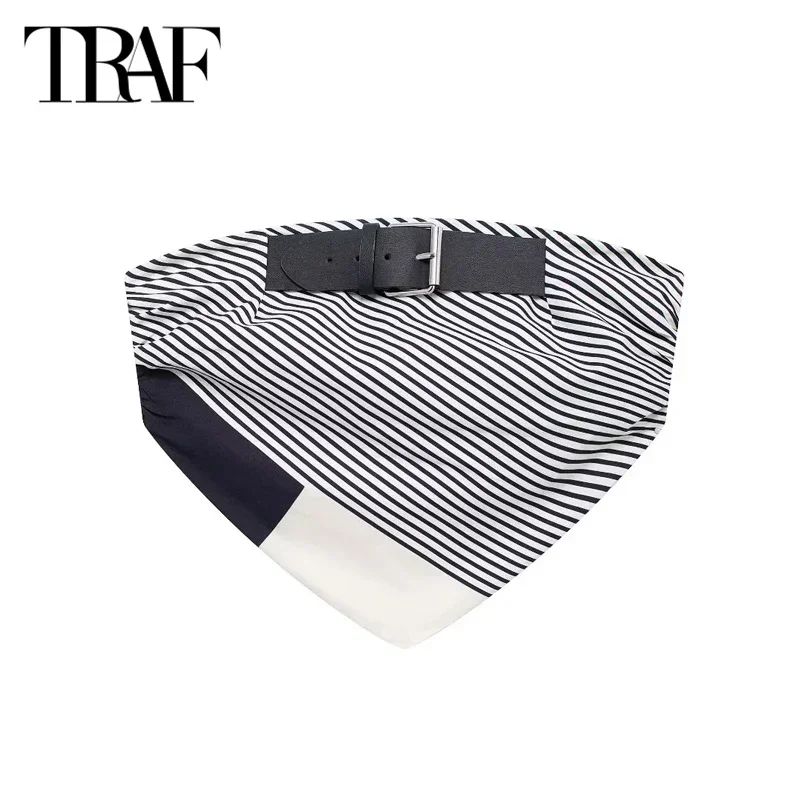 

TRAF Top Women Cropped Tube Top Tanks&Camis Y2K 2024 Summer Ladies Fashion Casual Sexy Elegant Backless Lace-Up Belt Striped Top