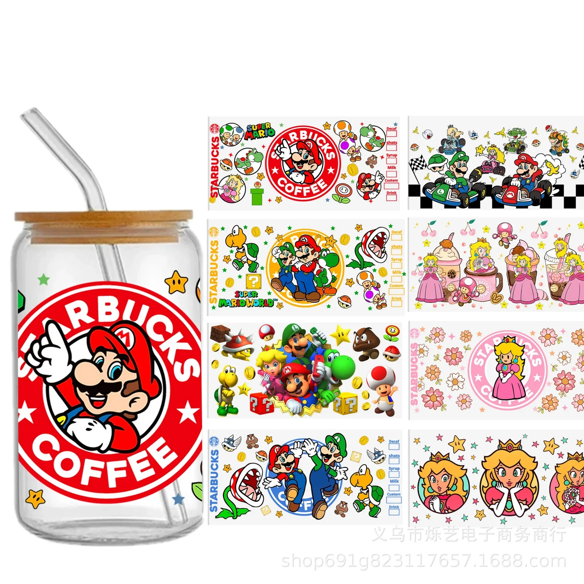 

Super Mario Transfer UV Sticker Cartoon Anime Figure Cup Phone Computer Luggage Refrigerator Accessories Sticker X-mas Gifts