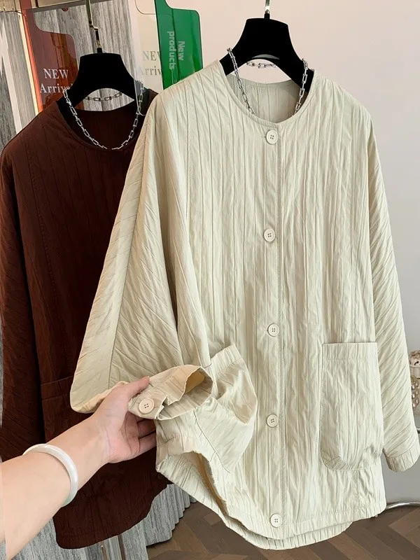 

Textured round Ne Suit Jaet Women's Loose Fit Korean Sle Windbreaker Autumn 2025 Simple Design Casual Ele Coat