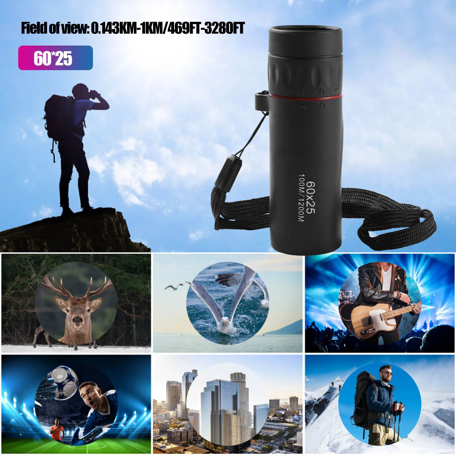 Compact Monocular Small Handheld Telescope 60 X 25 Focus Monoscope For Adults Kids High Definition With Cleaning Cloth Bird