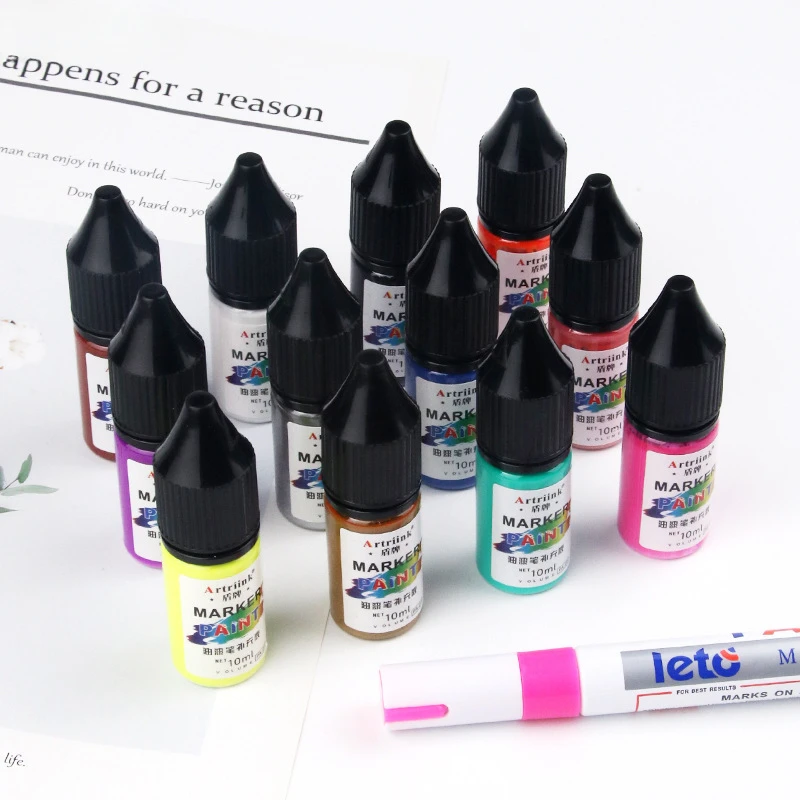 12 لون 10 مللي قلم جاف للرسم الحبر النفط القائم على مقاوم للماء الشمس مقاومة قلم تحديد العالمي الملونة الحبر الملحق الحل لوازم الفن