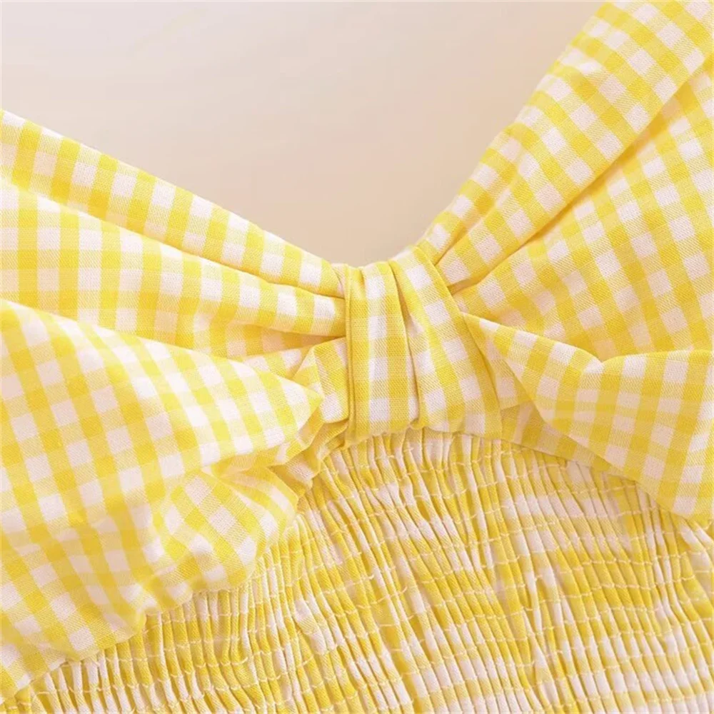 2024 ZAR4 Summer New Women\'s Fashion and Elegance Small Plaid Bow Decoration Splicing Sling Dress