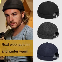 Winter Brimless Cap for Men Wool Hat Skully Beanies Design Male Beret Large Head Landlord Big Caps Street Trendy Hip Hop 2023