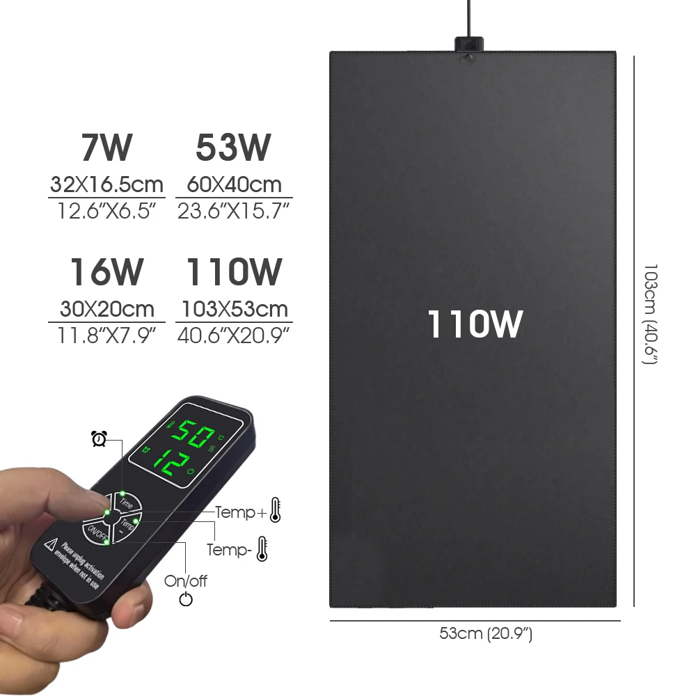 7-110W Upgraded Reptile Heat Mat Plants Heating Pad with Adjustable Temperature Controller for Garden Greenhouse Plants Seedling