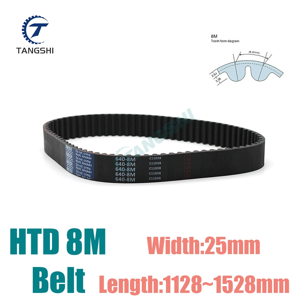 

HTD 8M Rubber Closed Loop Timing Belt Length 1128mm~1528mm Synchronous Belt Width 25mm 8M-1176 8M-1280 8M-1400 8M-1440 8M-1520