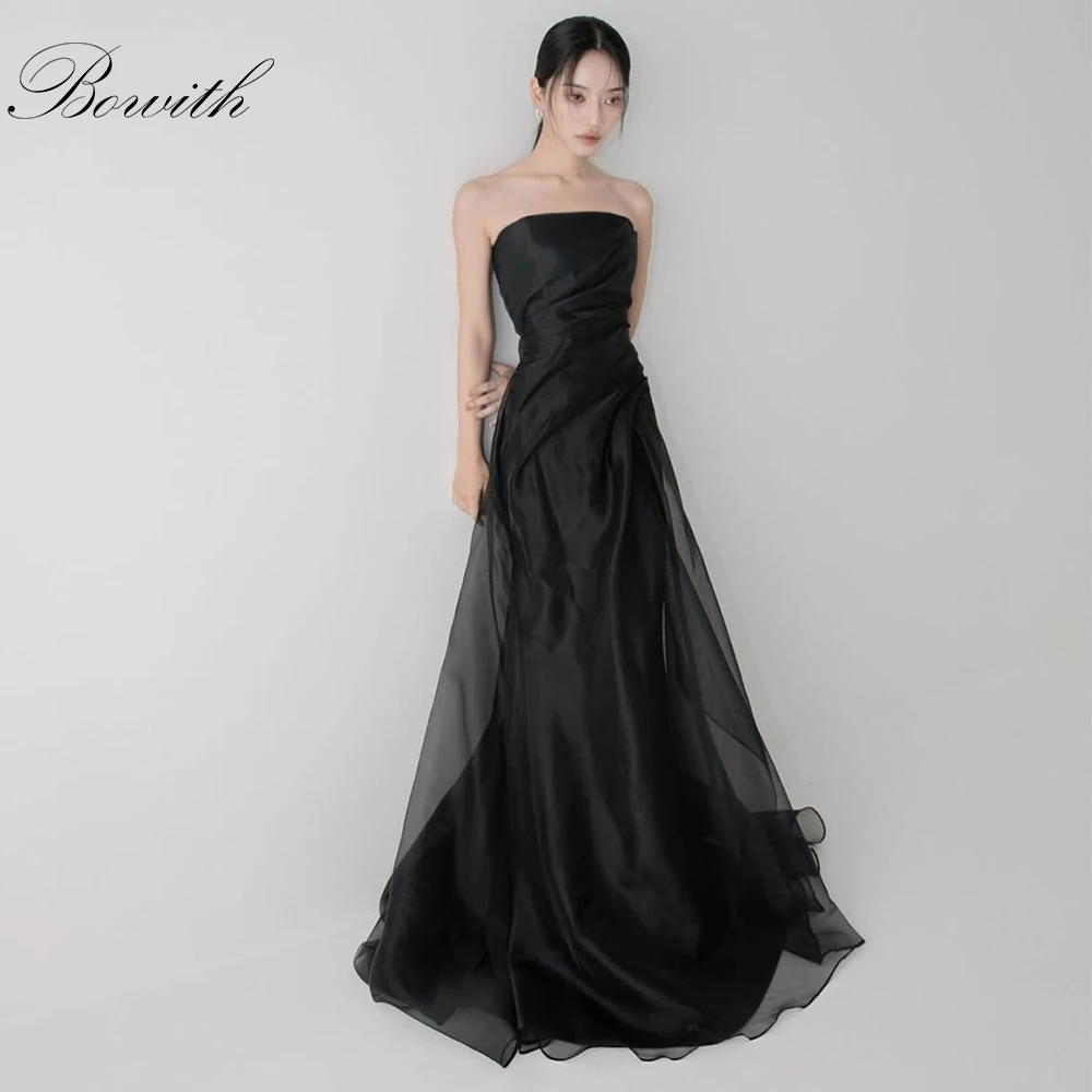 

Bowith Black Evening Dresses Simple Elegant Floor-Length Party Gown Customized Bridal Wedding Snap Dresses Party Dresses