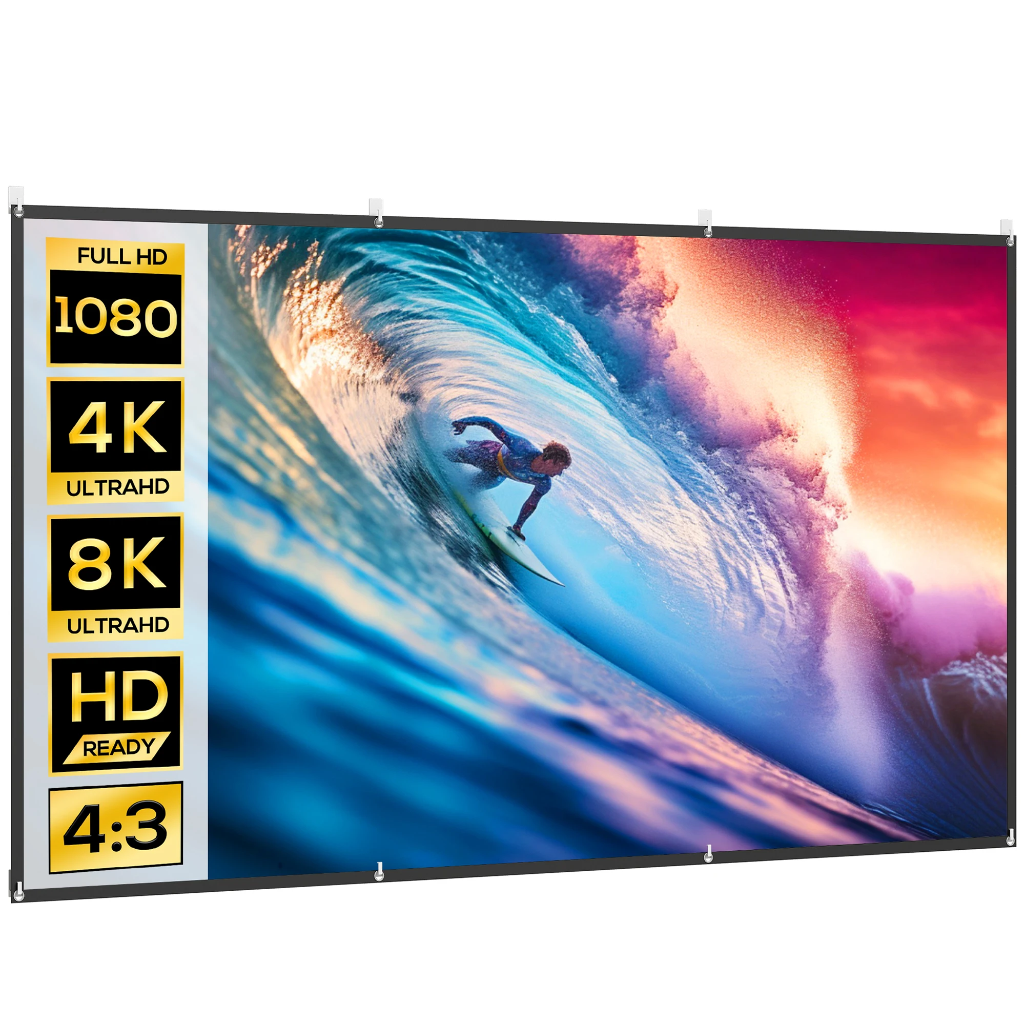 HOMCOM Pantalla de Proyector Manual 120/100 Pulgadas, Pantalla de Proyección, Formato 16:9, HD 4K/8K, Tela Lavable, para Interior y Exterior, Cine en Casa, Oficina, Patio, Blanco