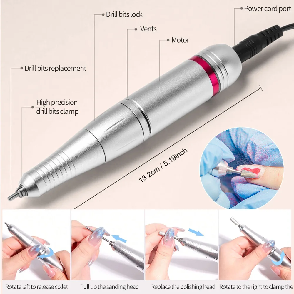 전문가용 45000RPM 전동 네일 드릴 - 충전식 휴대용 금속 네일 그라인더, 살롱 및 가정용 매니큐어 도구