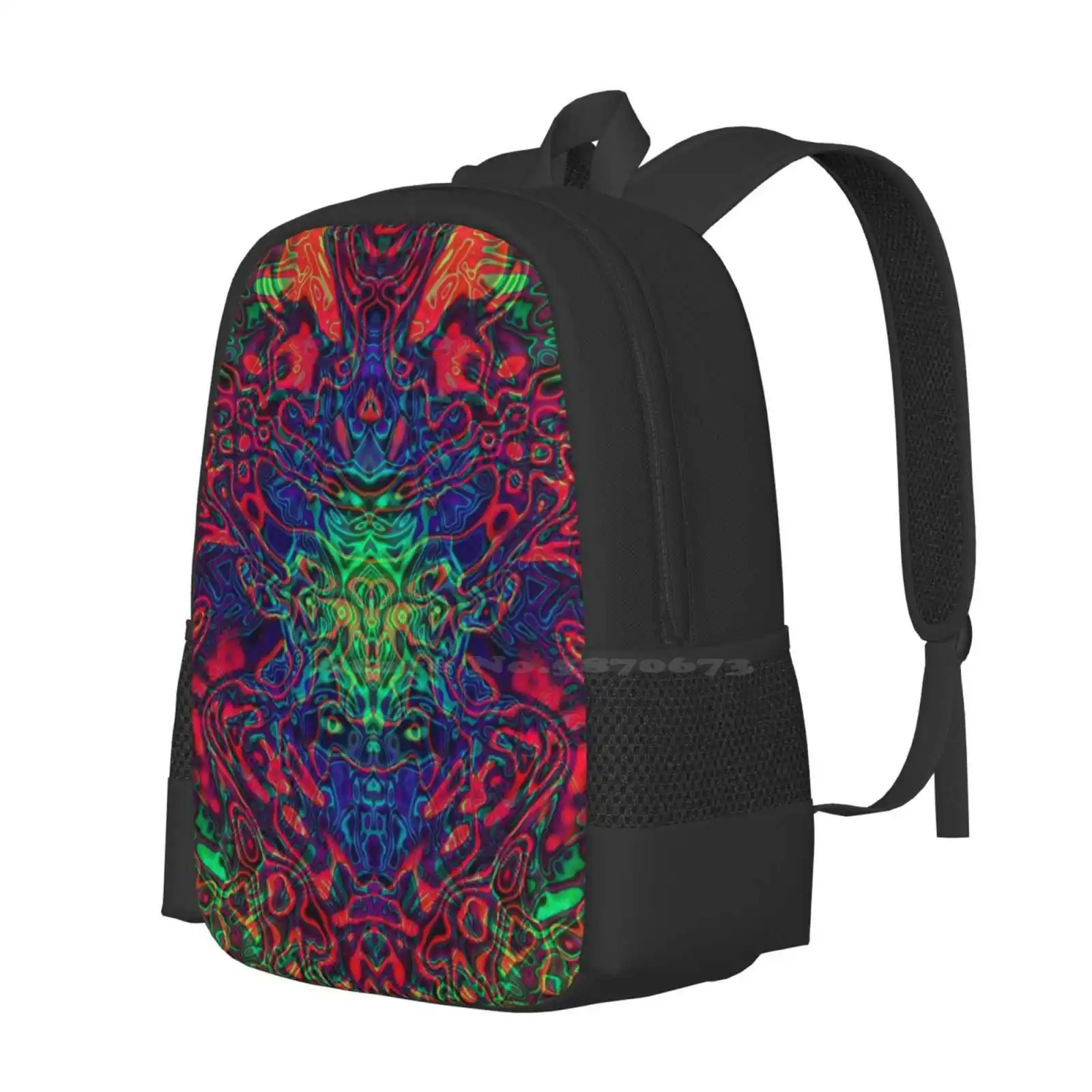 Goa Teen College Student Backpack Pattern Design Bags Goa Psytrance Psychedelic Trippy Pattern Vibrant Multicolor Alien