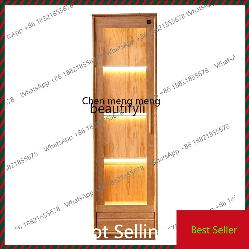 K182xz1Light Luxury Household Living Room Storage Locker Fingerprint Lock Wine Cabinet Display Made of Glass Solid Wood Furnitur