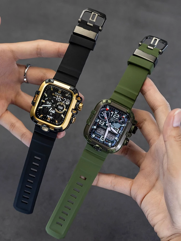 درع حافظة معدنية + حزام لساعة أبل 9 8 7 6 5 4 زجاج مقسى مقاوم للماء غطاء حماية لساعة iWatch 44 مللي متر 45 مللي متر