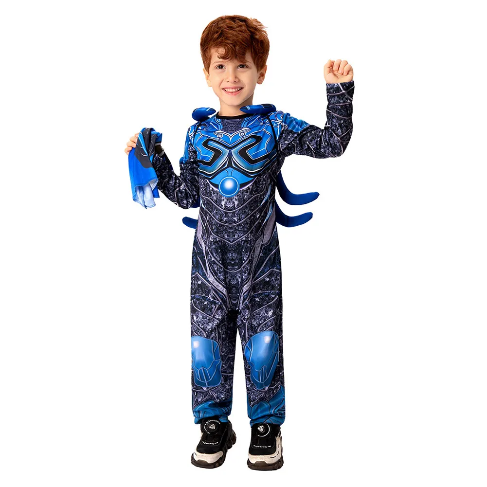 Kids Children Blue Cos Beetle Cosplay Costume Fantasia Jumpsuit Backpack Headgear Superhero Disguise Halloween Roleplay Suit