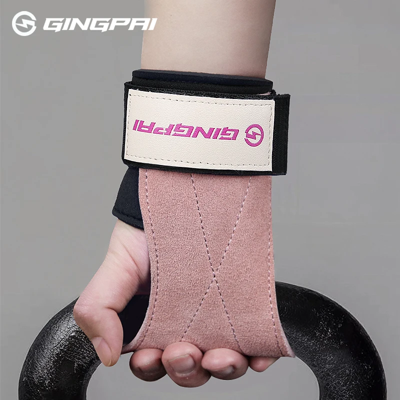 Fitness-Griffe für Männer Frauen Rindsleder Palmen schutz Gewichtheben Fitness-Trainings handschuhe Griffe mit Handgelenk wickel Trainings geräte – Detail 2