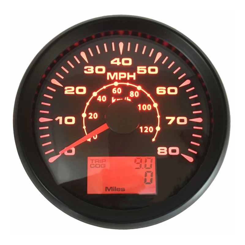 Auto Boat 85mm GPS Speedometers 0-80MPH Speed Mileometers 0-120Km/H Speed Indicators Trip Meters with Antenna Red Blue Backlight