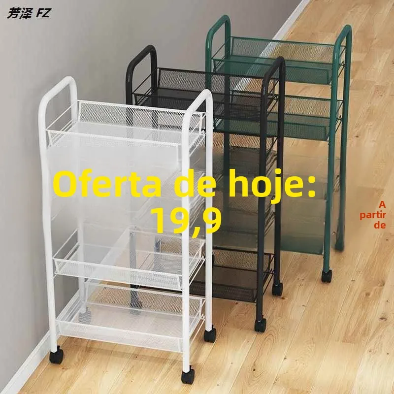 Carrinho Organizador Multiuso de Chão com Cestas para Cozinha, Banheiro e Quarto - Prateleira para Vegetais e Lanches
